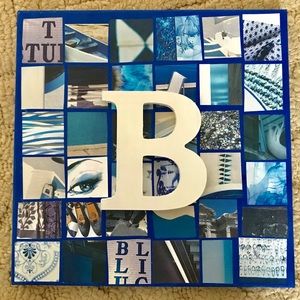 12 x 12 initial “B” blue and white mosaic collage